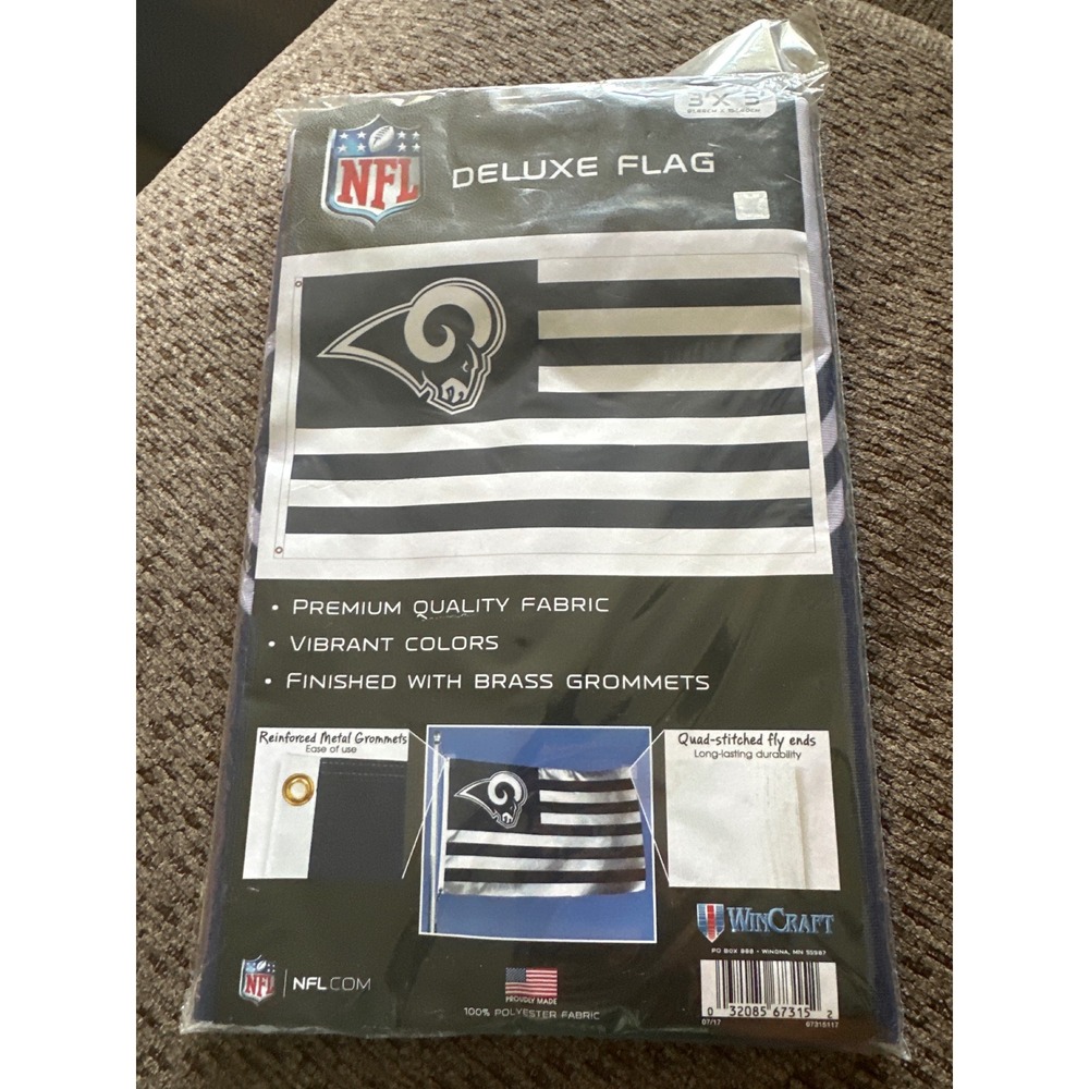 WinCraft NFL Los Angeles Rams Deluxe Flag 3x5 Black White American Flag Style